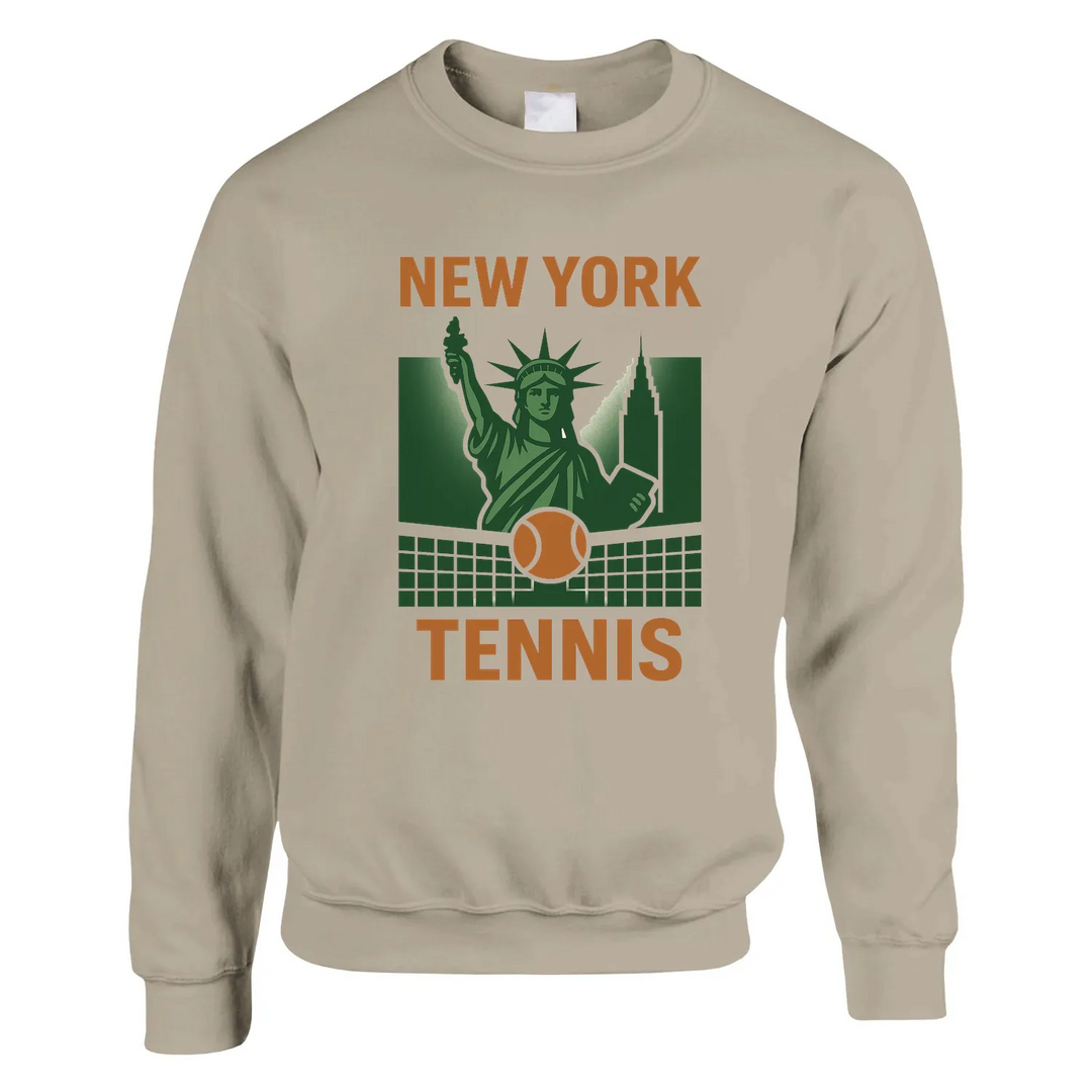 Casual sweater featuring a graphic print of 'New York Tennis' text