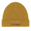 Embroidered beanie featuring a tennis design inspired by Paris