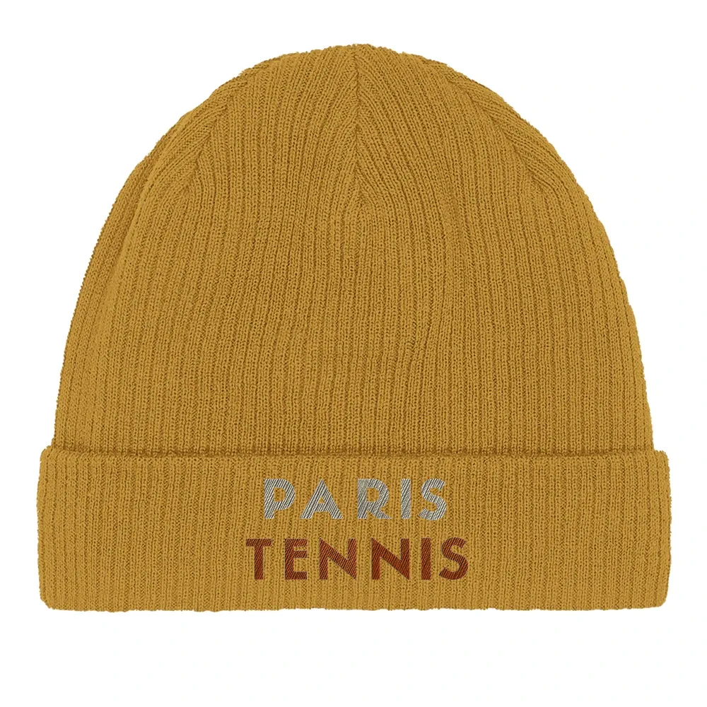 Embroidered beanie featuring a tennis design inspired by Paris
