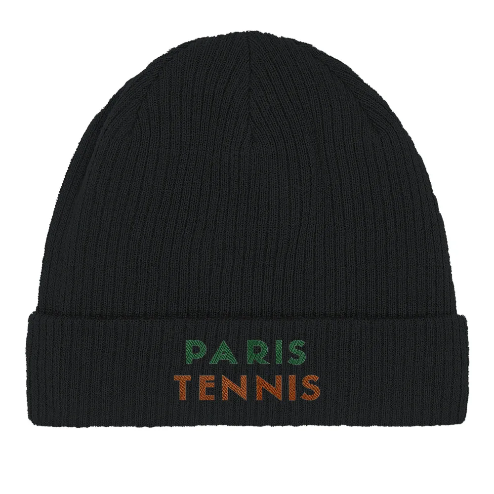 Embroidered beanie featuring a Paris Tennis 1 design in a playful style