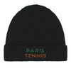 Embroidered beanie featuring a Paris Tennis 1 design in a playful style