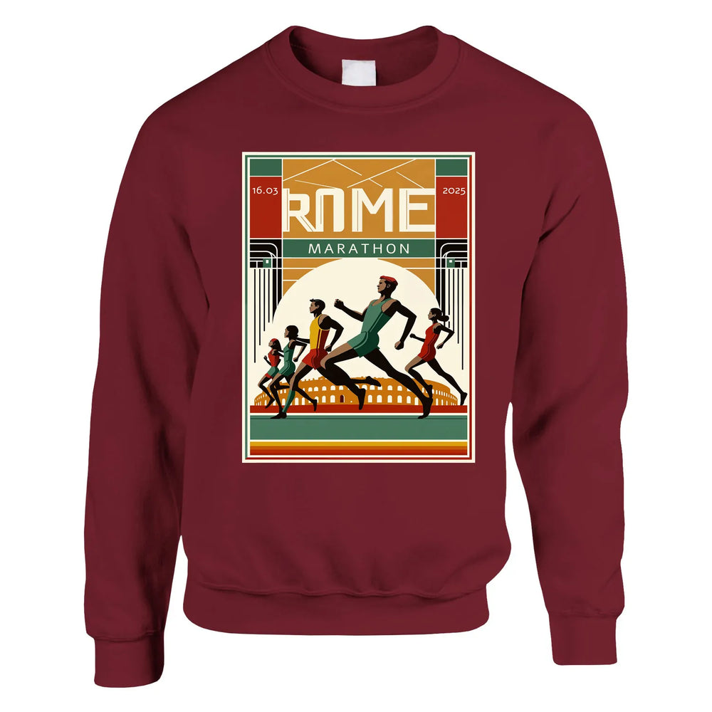 Crewneck sweater featuring a graphic of the Rome Marathon logo