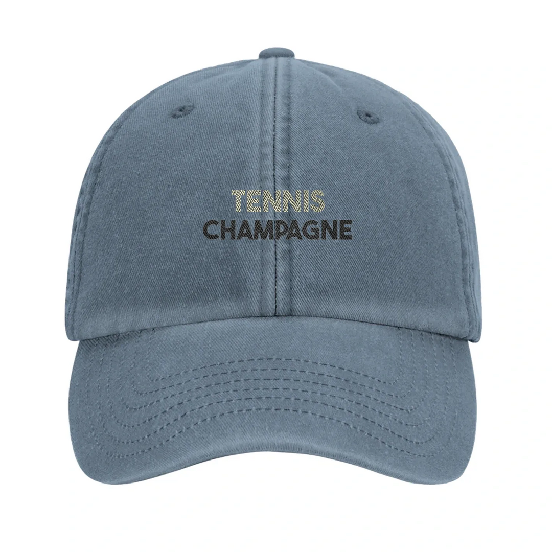 Embroidered cap featuring a vintage tennis champagne design