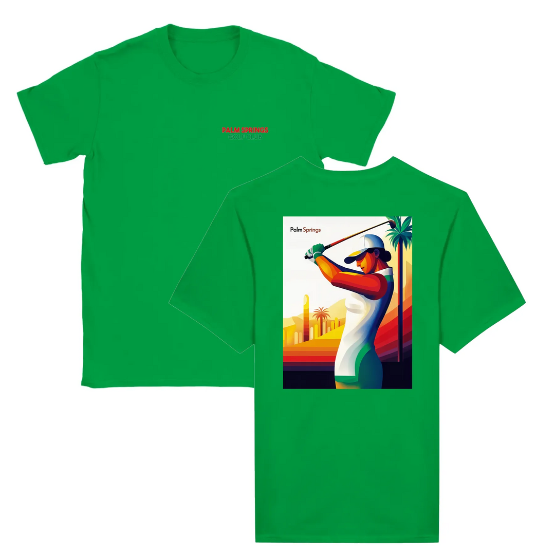 T-shirt featuring a graphic of a golf scene in Palm Springs