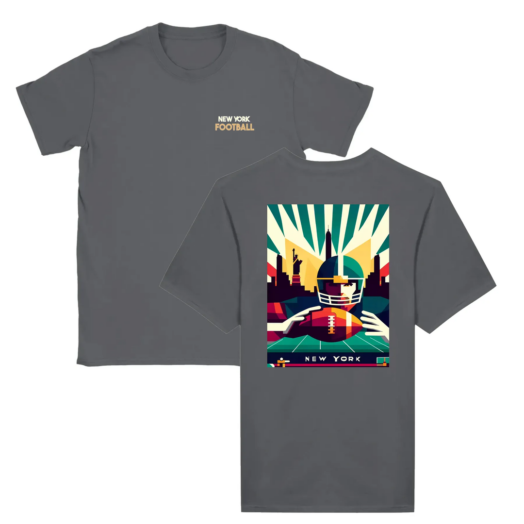 T-shirt featuring a graphic of New York football team logo