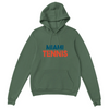 Hoodie featuring a graphic of Miami tennis courts with palm trees