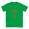 T-shirt featuring a graphic of tennis rackets and a ball with Paris landmarks