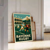 Bayonne rugby team action illustration in vintage Art Deco poster