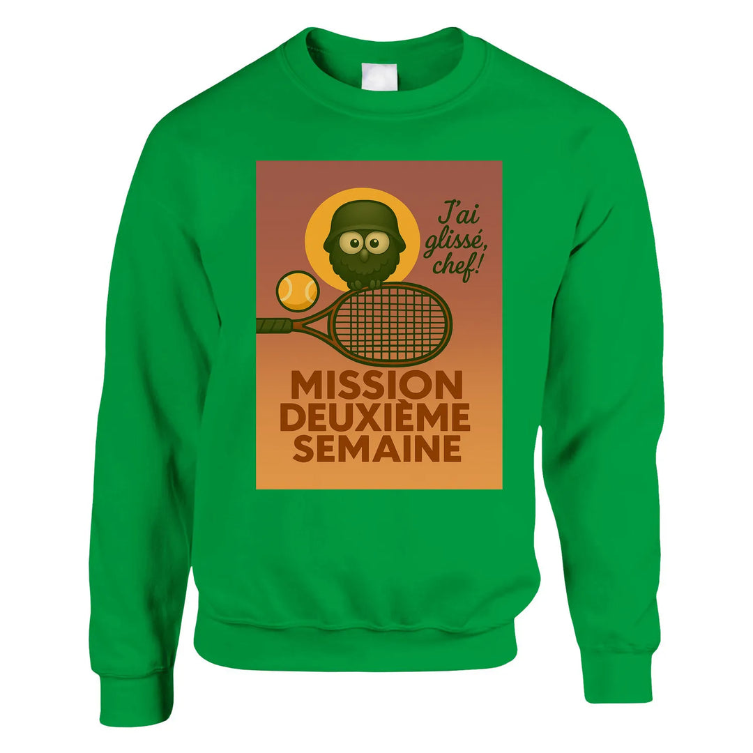 Unisexowy sweter z typograficznym wzorem inspirowanym Mission 2ème Semaine Tennis