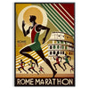 Grünes und schwarzes Rom Marathon Poster mit stilisiertem Läufer und Skyline