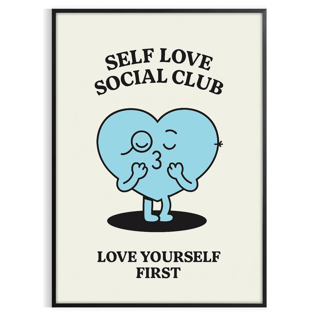 Black and white typographic design featuring 'Self Love Social Club' in a minimalist style