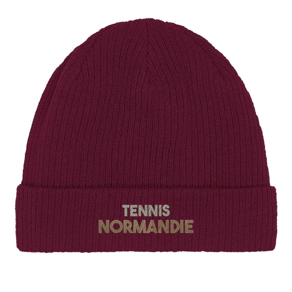 Embroidered beanie featuring a Tennis Normandie design in a soft, casual style