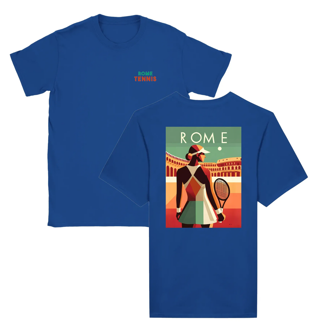 T-shirt featuring a graphic of a tennis player in action