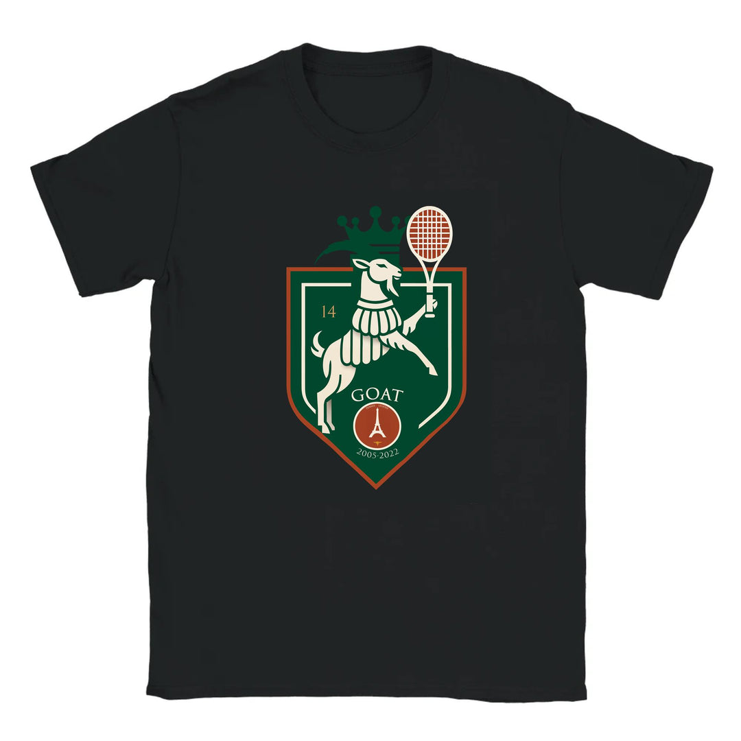 T-shirt featuring a graphic of Rafael Nadal in action at the Paris tennis tournament