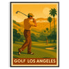 Vintage golf poster depicting Los Angeles landscape in brown and green