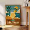 Pina Colada cocktail poster with gray and orange minimalist tropical illustration