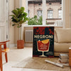 Poster of a minimalist Negroni cocktail illustration in black and gray.