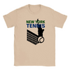 T-shirt featuring a graphic of tennis rackets and a ball with New York text