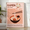 Illustration of a Maneki Neko holding ramen in a cozy kitchen setting