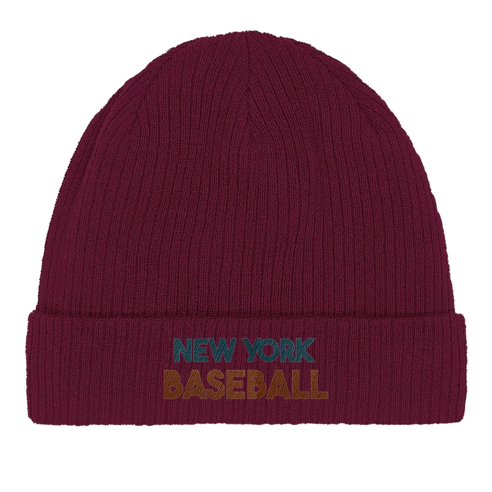 Embroidered beanie featuring a New York baseball graphic design
