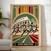 Poster Rome Marathon mit stilisierten Läufern, minimalistische Grafik in Braun und Grün