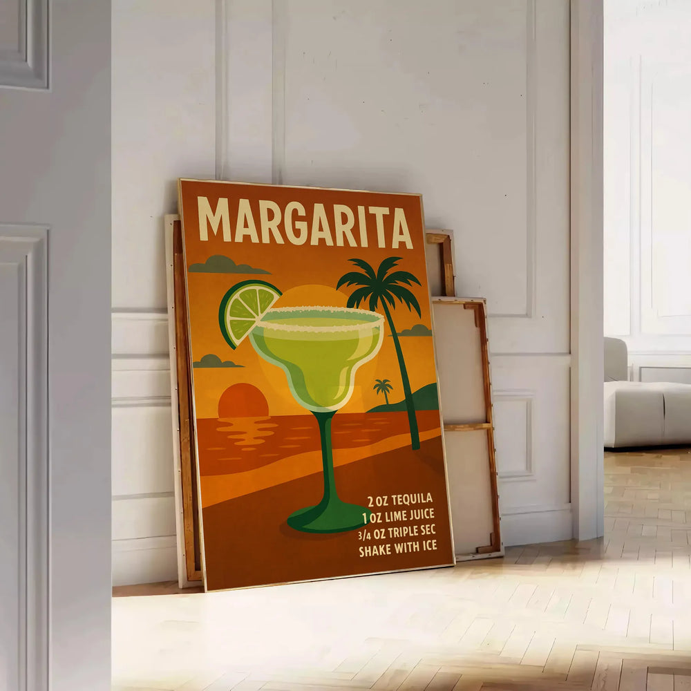 Illustration of a margarita cocktail with lime and salt, tropical colors