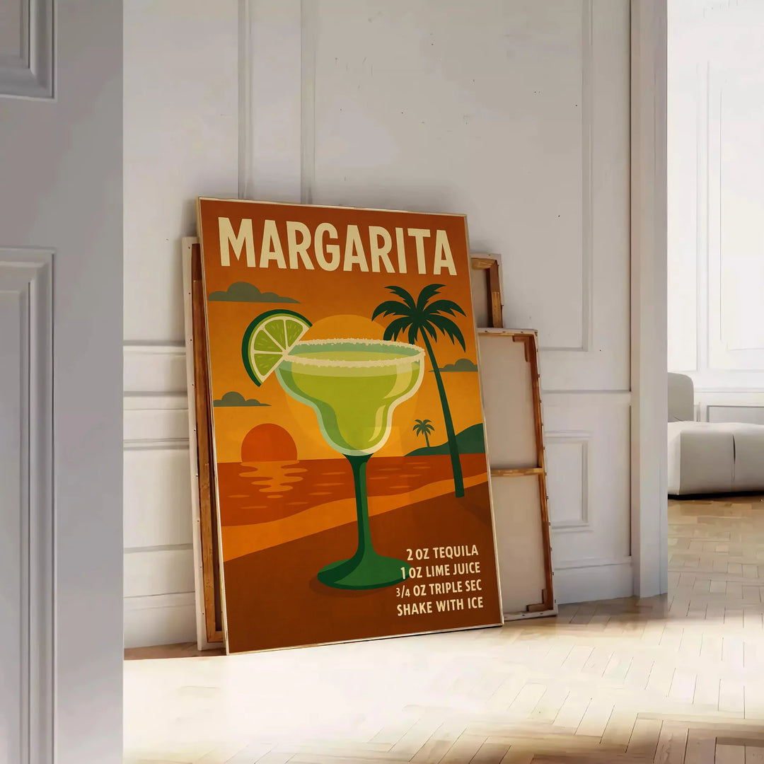 Illustration of a margarita cocktail with lime and salt, tropical colors