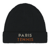 Embroidered beanie featuring a tennis design inspired by Paris