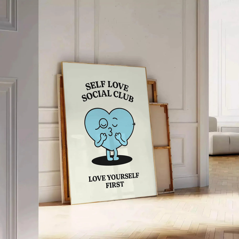 Black and white typographic design featuring 'Self Love Social Club' in a minimalist style