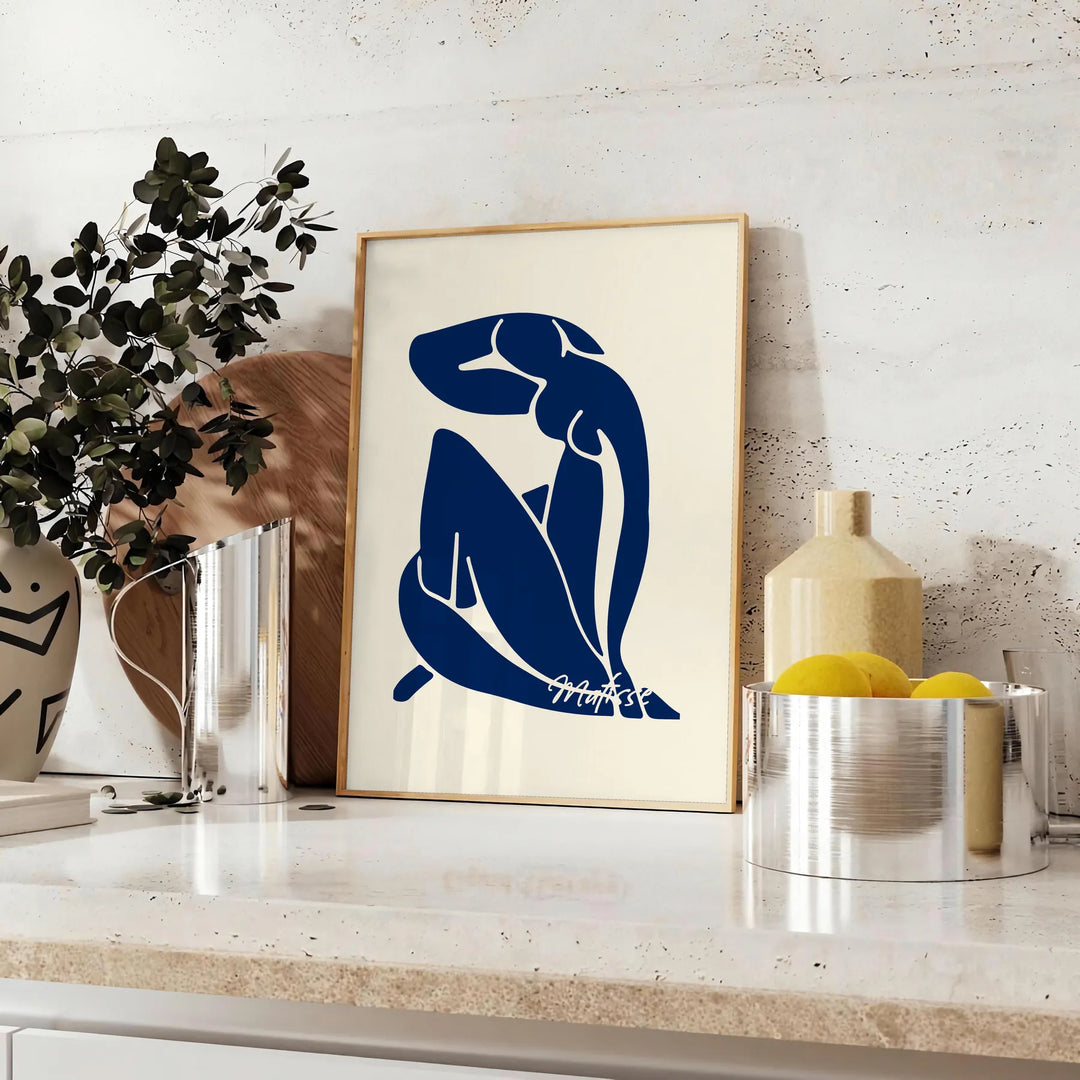 Cutout figure in blue and white with abstract shapes by Matisse