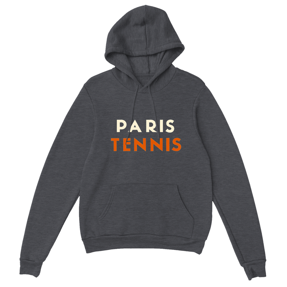 Hoodie featuring a graphic print of tennis elements and Paris motifs