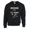 Crewneck sweater featuring 'Mission 2ème Semaine Tennis' text in bold font