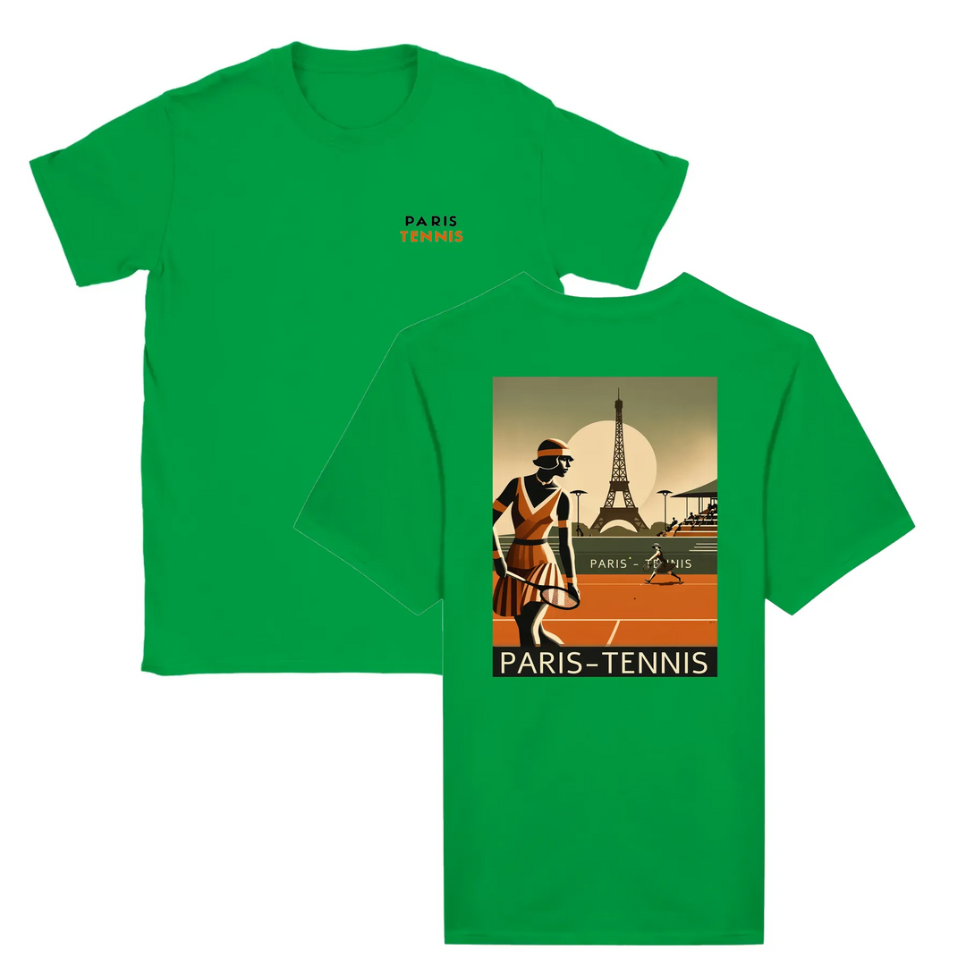 T-shirt featuring a graphic of tennis players in Paris