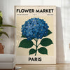 Vintage illustration of a botanical flower market in Paris with blue and gray tones