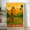 Vintage golf poster depicting Los Angeles landscape in brown and green