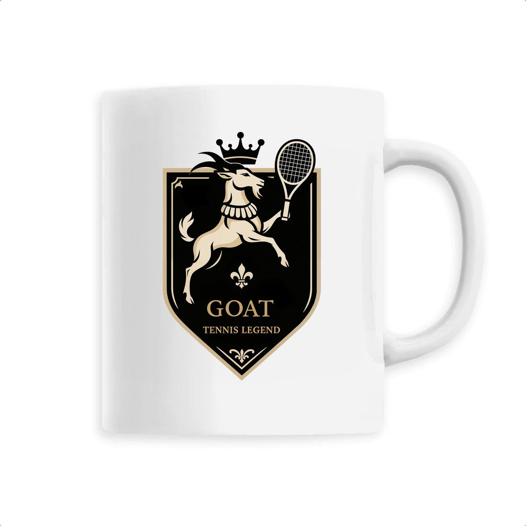 Ceramic mug featuring a GOAT tennis legend silhouette print