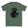 T-shirt featuring a graphic design of tennis elements with Rome landmarks