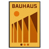 Geometric abstract forms in yellow, red, green, and orange inspired by Bauhaus