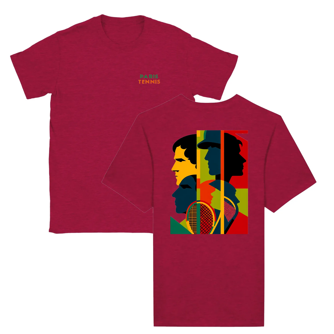 T-shirt featuring a graphic of a tennis tournament scene