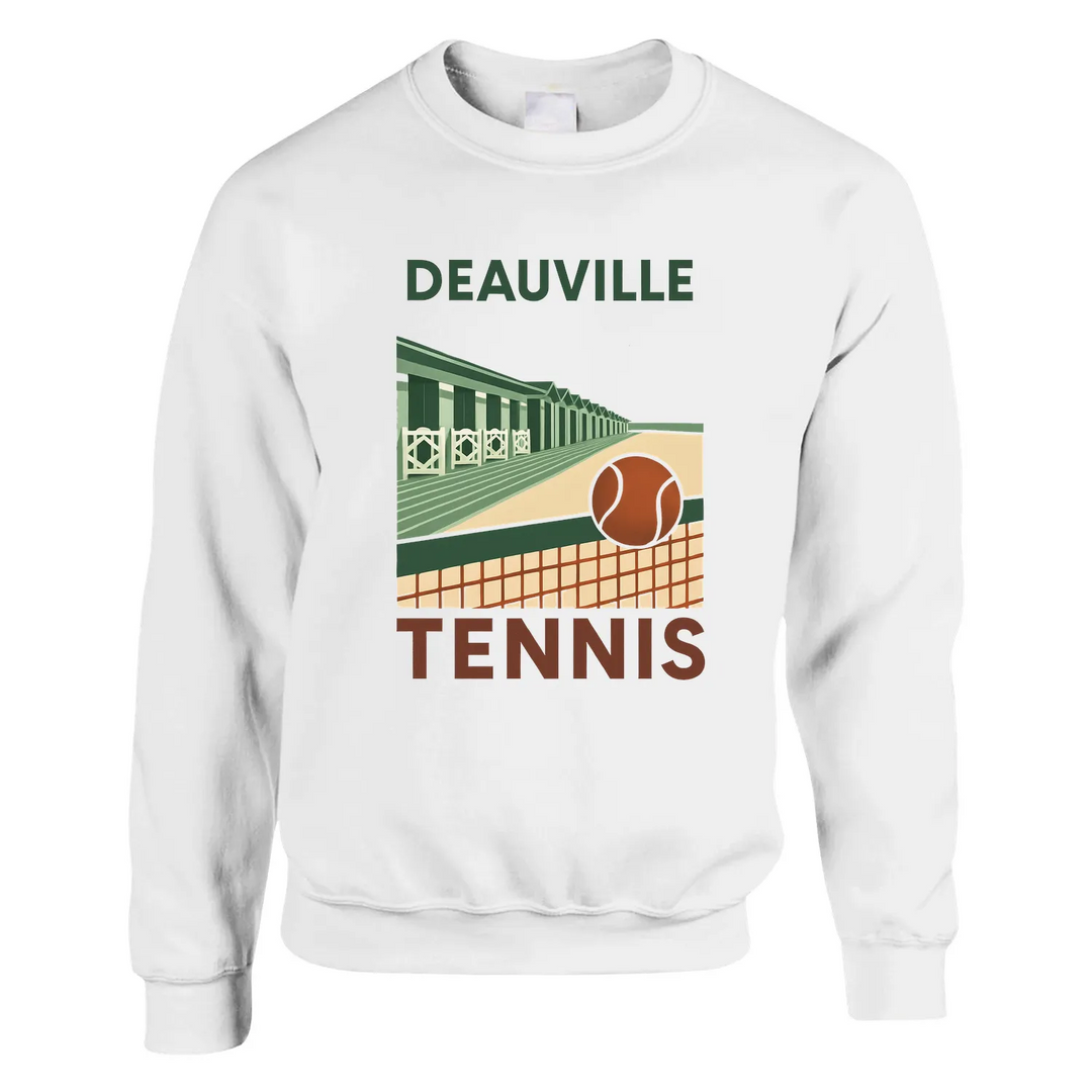 Crewneck sweater featuring Deauville Tennis logo and tennis-themed graphic
