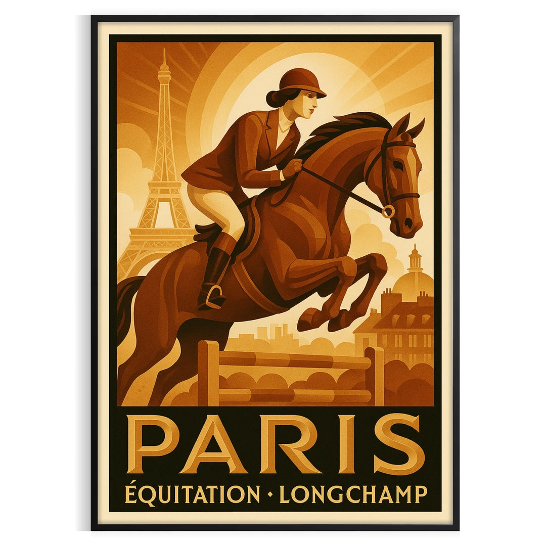 Minimalist silhouette of a horse against a black and brown background, Paris theme
