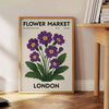Poster showing London flower market botanical illustration in green and gray