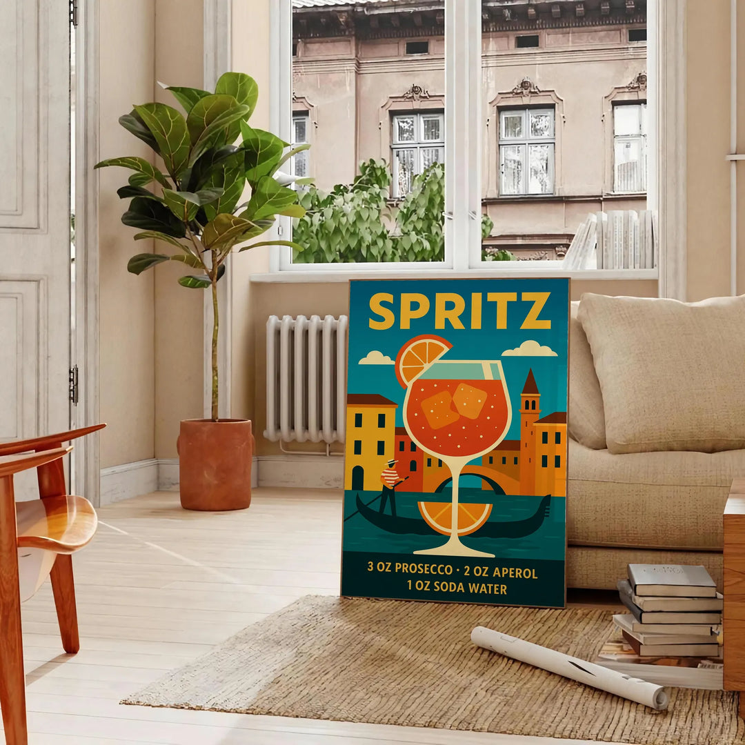 Illustration of a Spritz cocktail in orange and blue tones