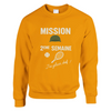 Crewneck sweater featuring 'Mission 2ème Semaine Tennis' text in bold font