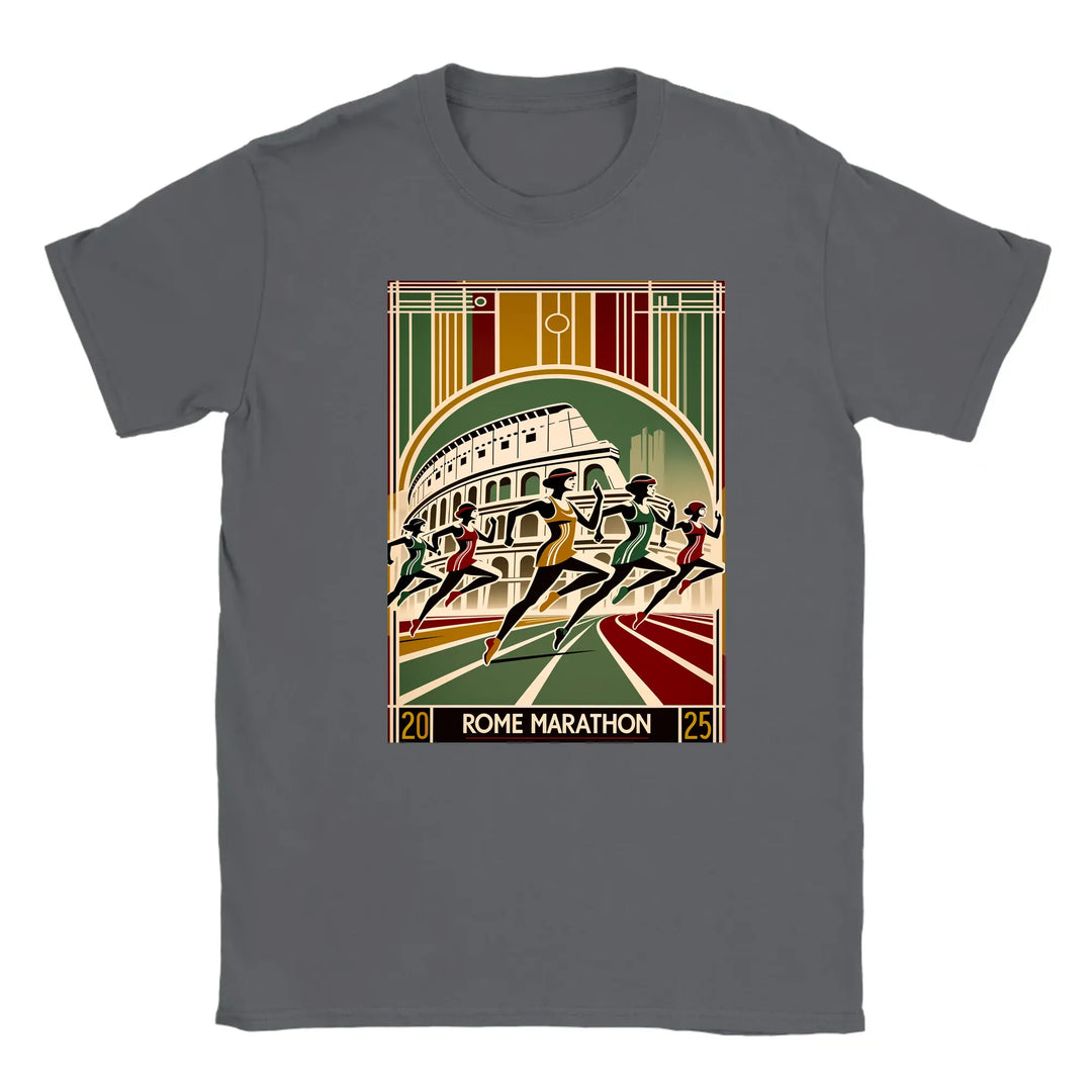 T-shirt featuring a graphic design inspired by the Rome Marathon