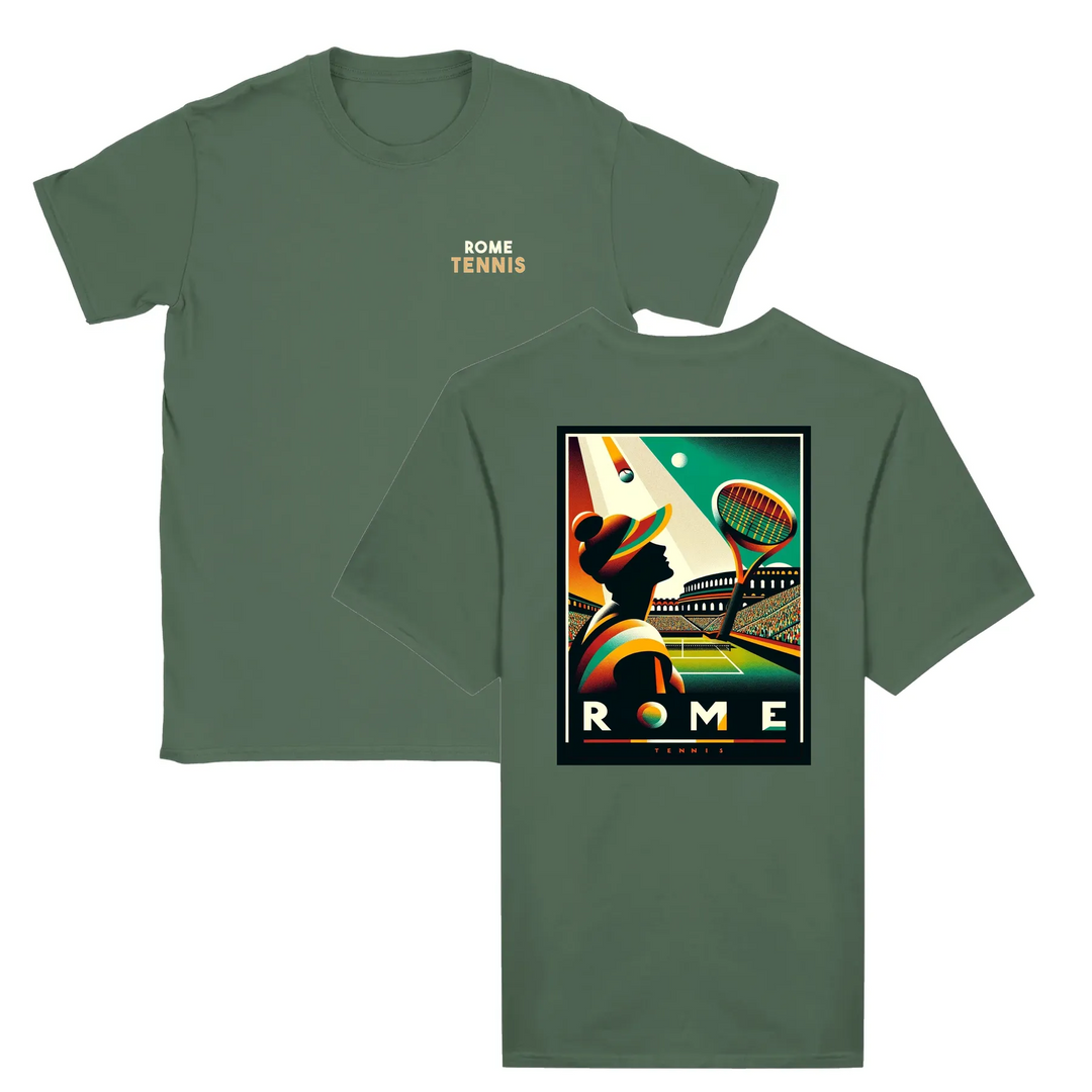 T-shirt featuring a graphic design of Roma Tennis logo