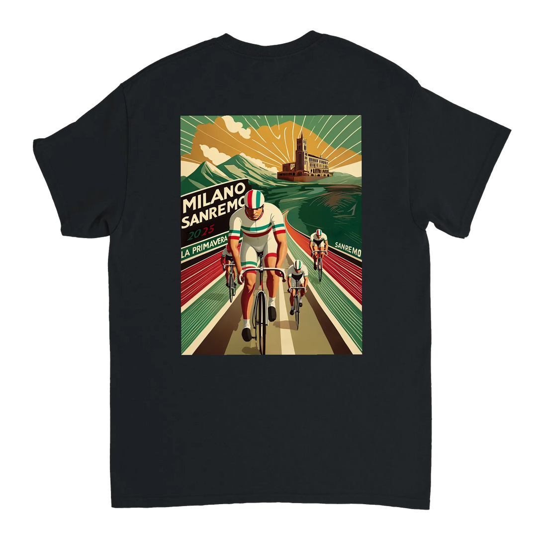 T-shirt featuring a graphic of the Milano–Sanremo cycling race