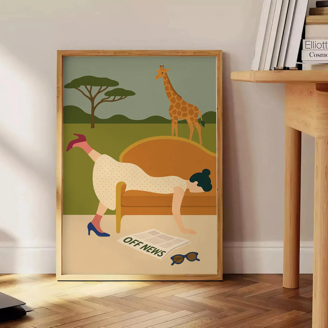 Poster showing a minimalist relaxed scene in brown and green, motivational