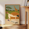 Poster showing a minimalist relaxed scene in brown and green, motivational