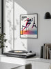 Dynamic minimalist depiction of a hurdler at the 110 Mètres Haies Paris